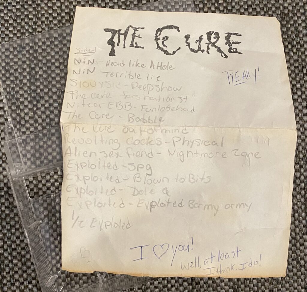 Side 1 tracklist for The Cure mixtape